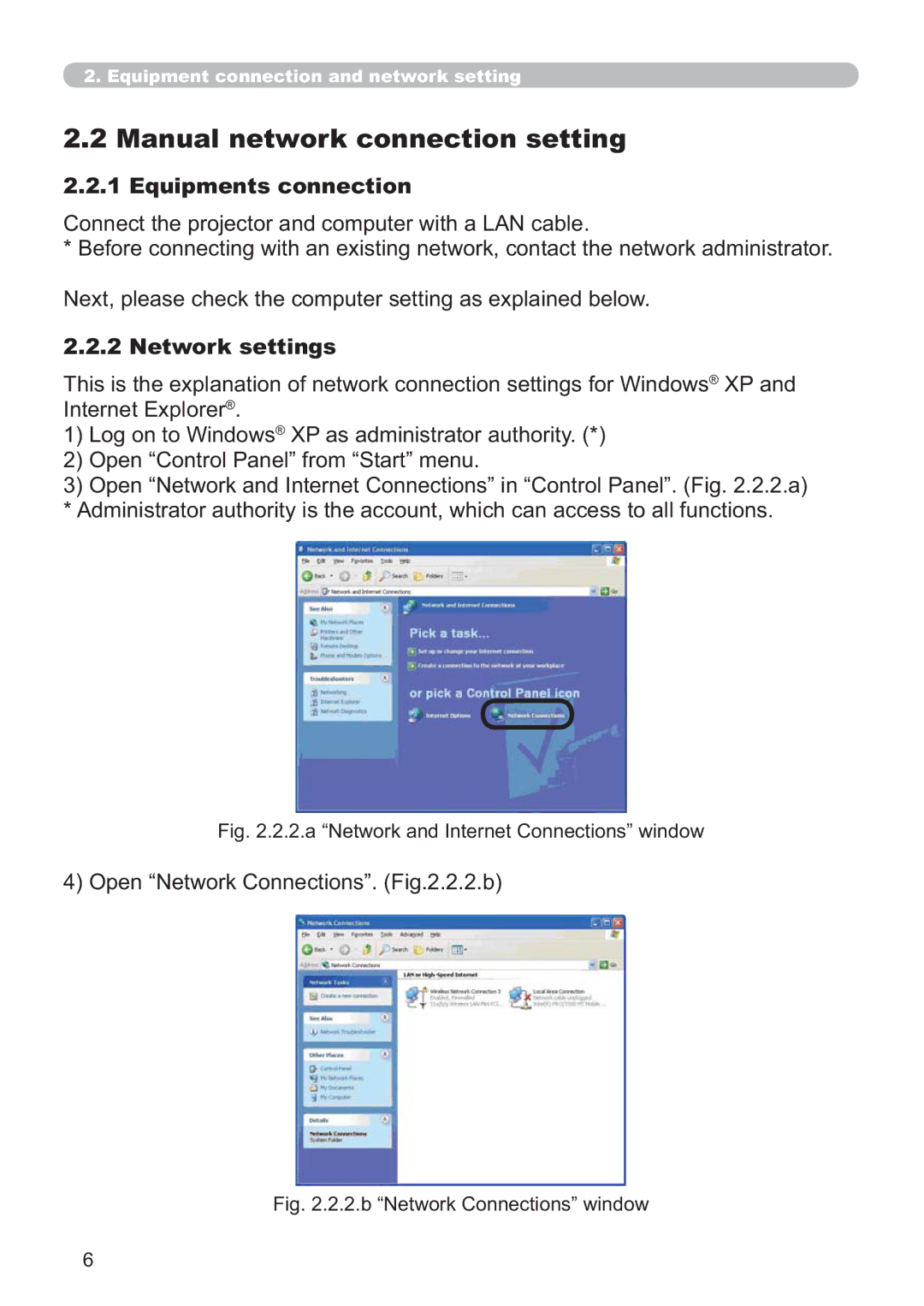 Hitachi ED-D11N user manual Manual network connection setting, Equipments connection, Network settings 