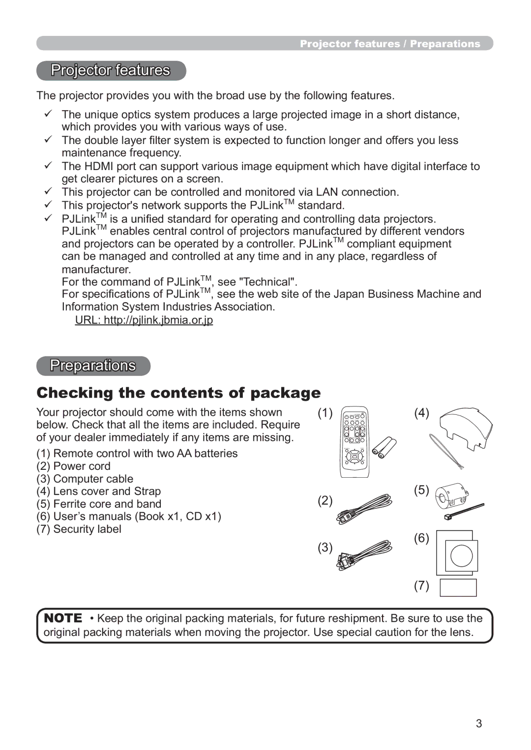 Hitachi ED-D11N user manual Checking the contents of package 