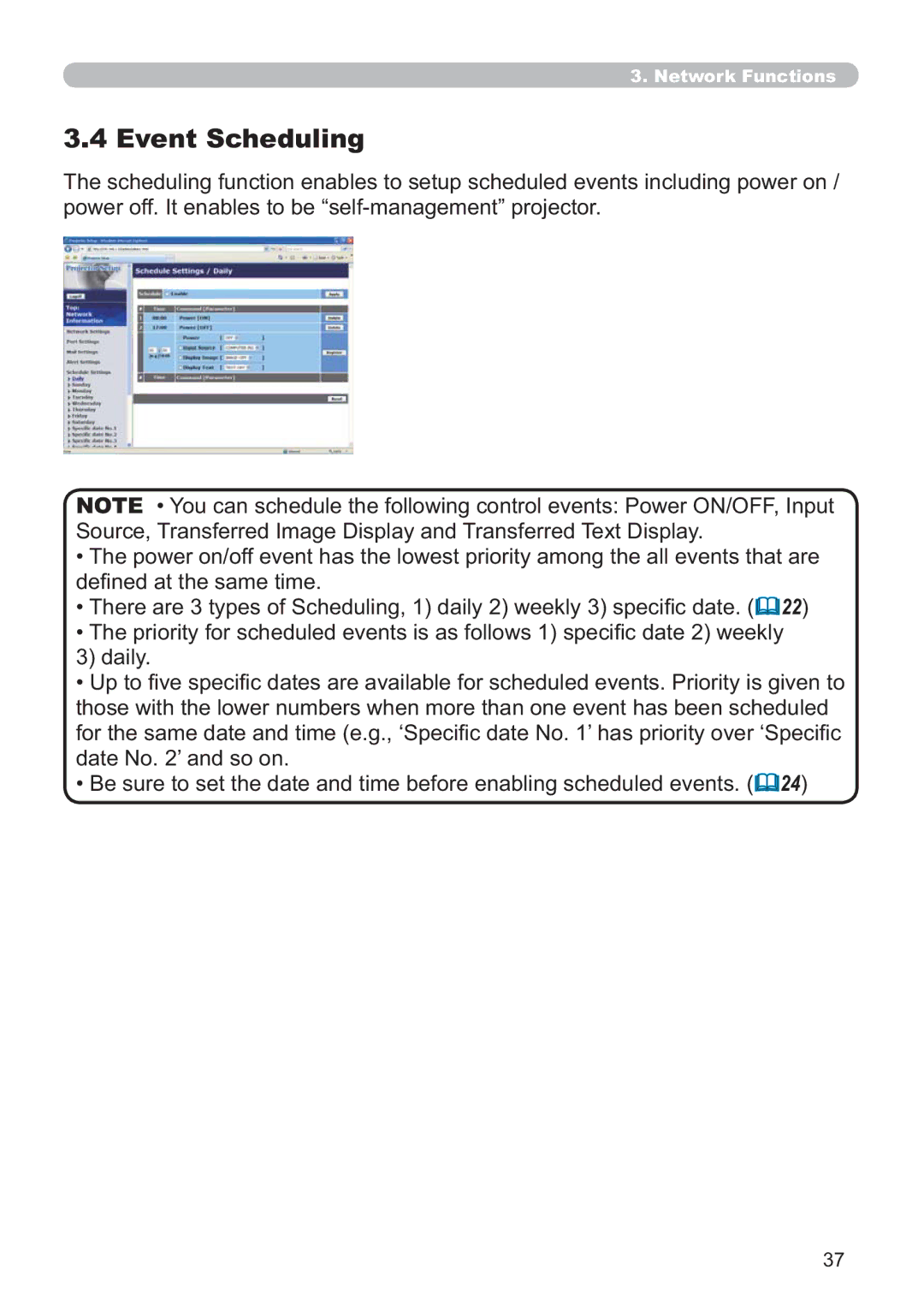 Hitachi ED-D11N user manual YHQW6FKHGXOLQJ, SRZHURII,WHQDEOHVWREH³VHOIPDQDJHPHQW´SURMHFWRU 