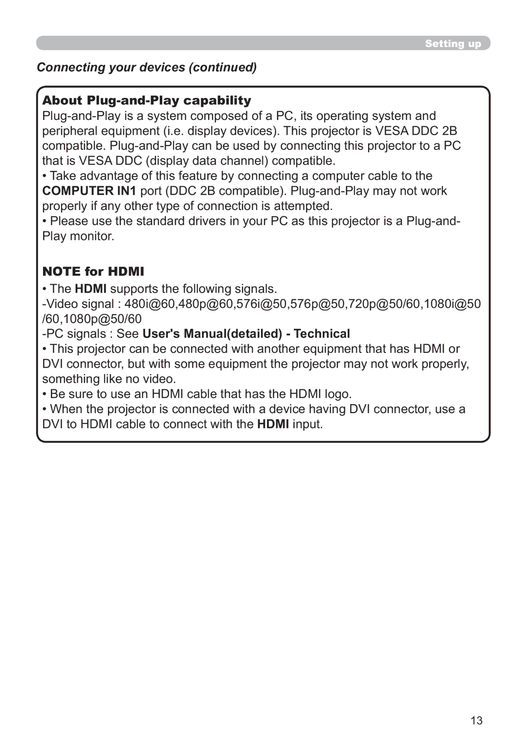 Hitachi ED-D11N user manual Connecting your devices 