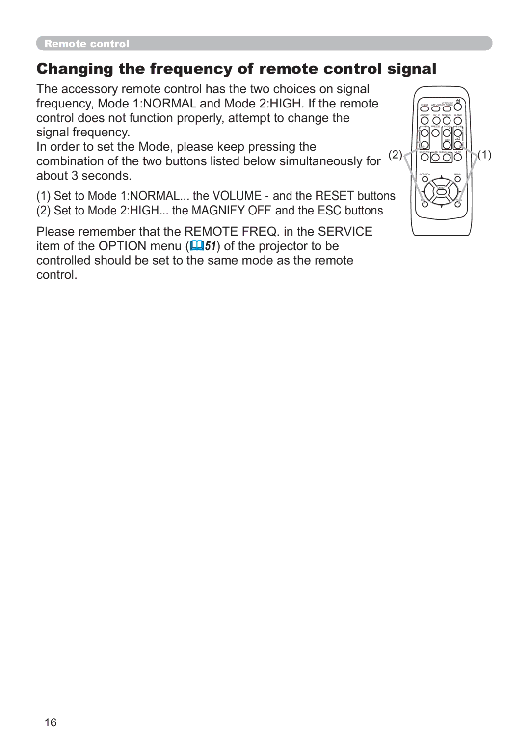 Hitachi ED-D11N user manual Changing the frequency of remote control signal, VljqdoIuhtxhqf\, Frqwuro 