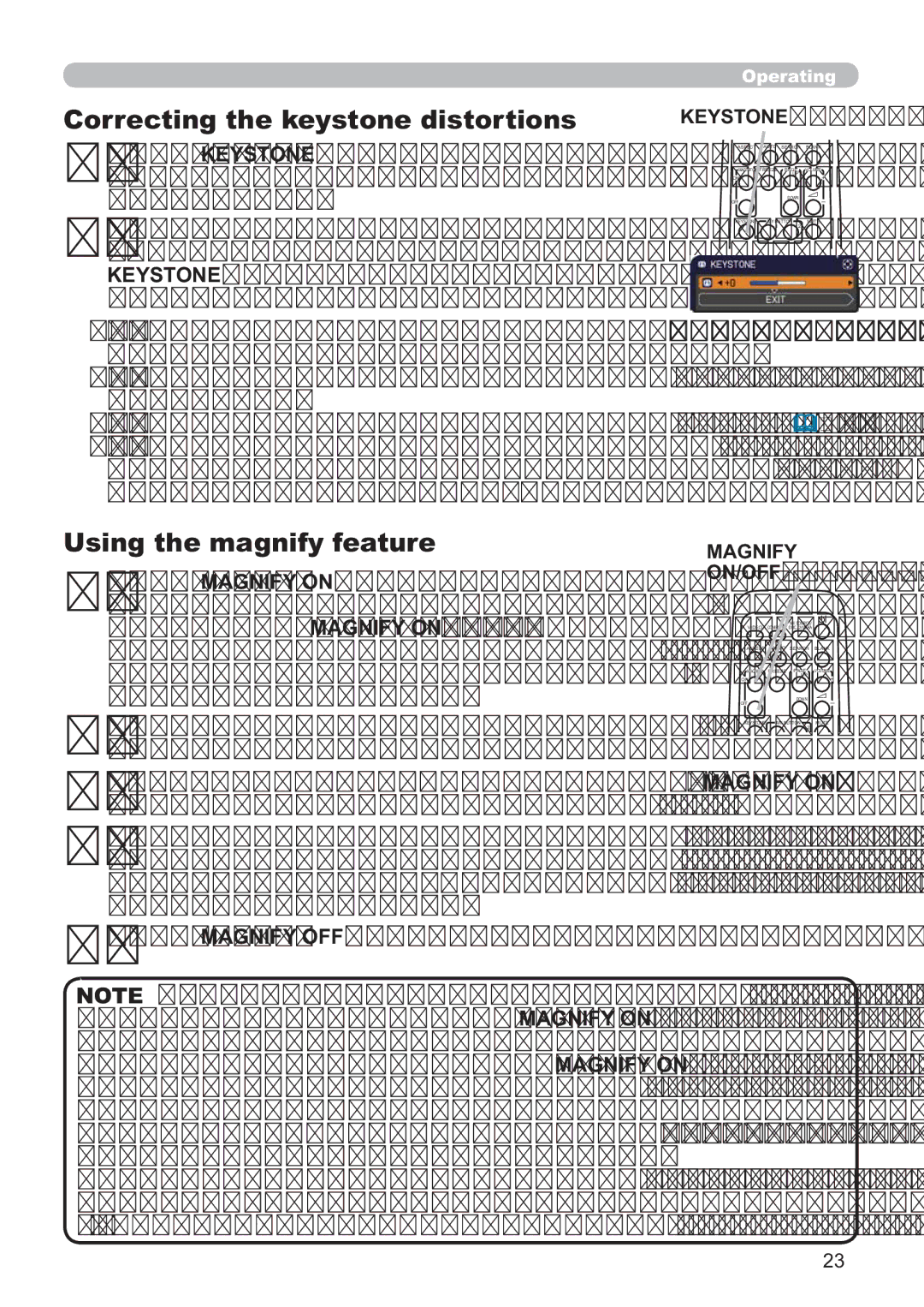 Hitachi ED-D11N user manual Correcting the keystone distortions, Using the magnify feature 