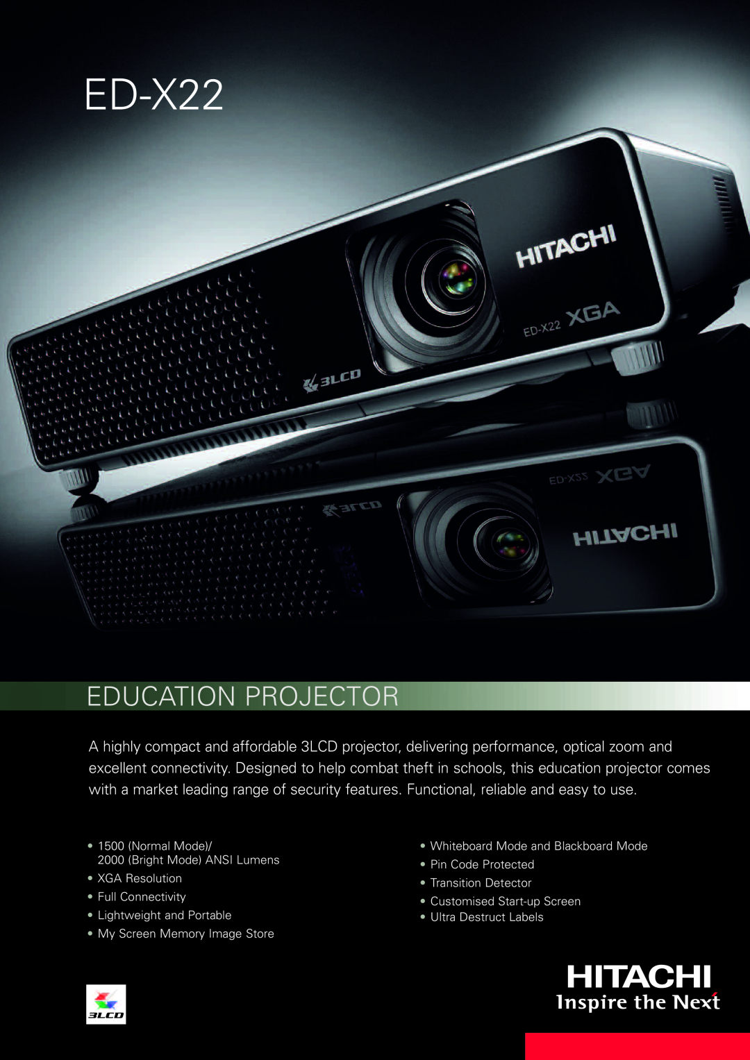 Hitachi ED-X22 manual Educationprojector 
