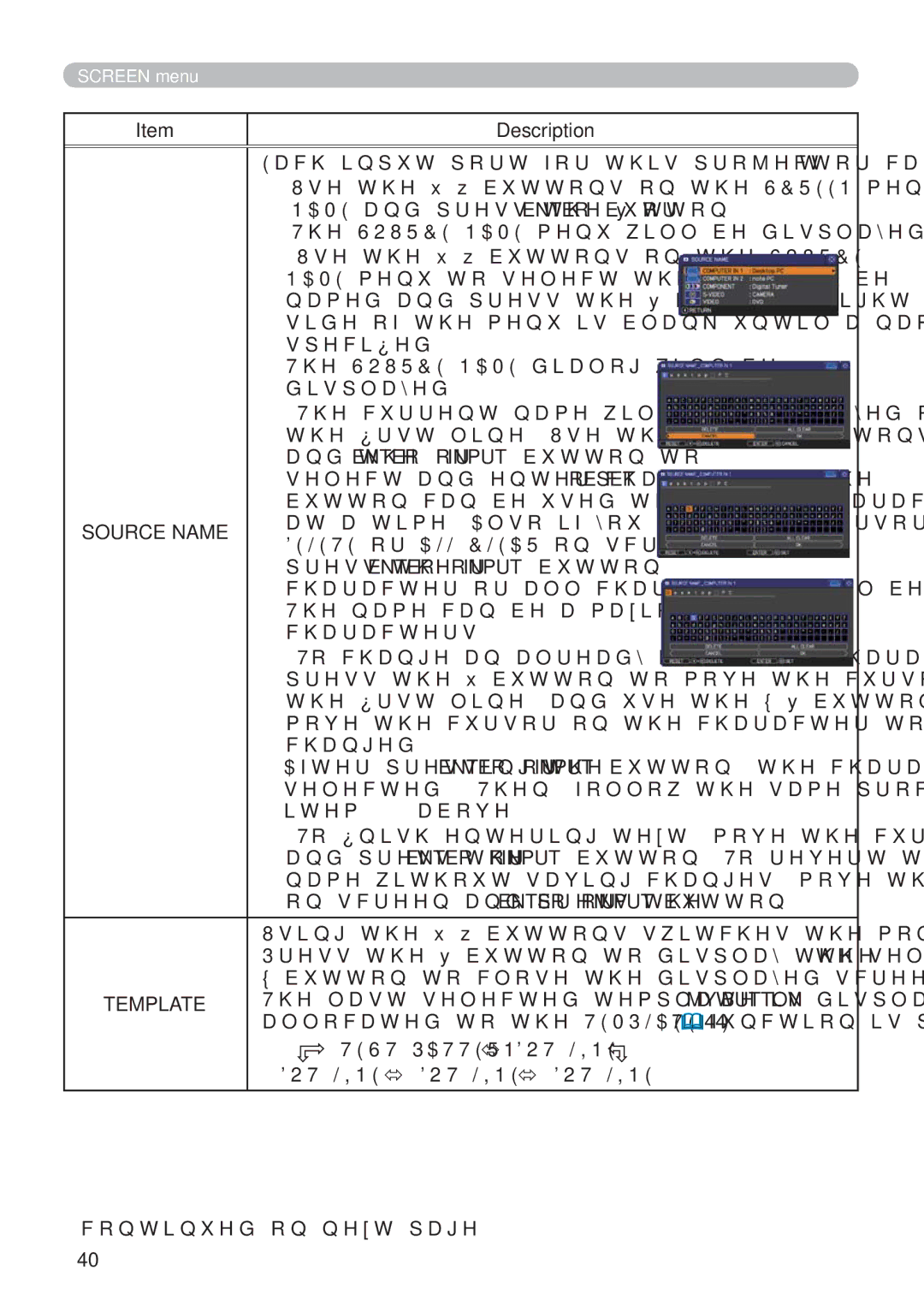 Hitachi ED-X42 user manual Source Name, Template 