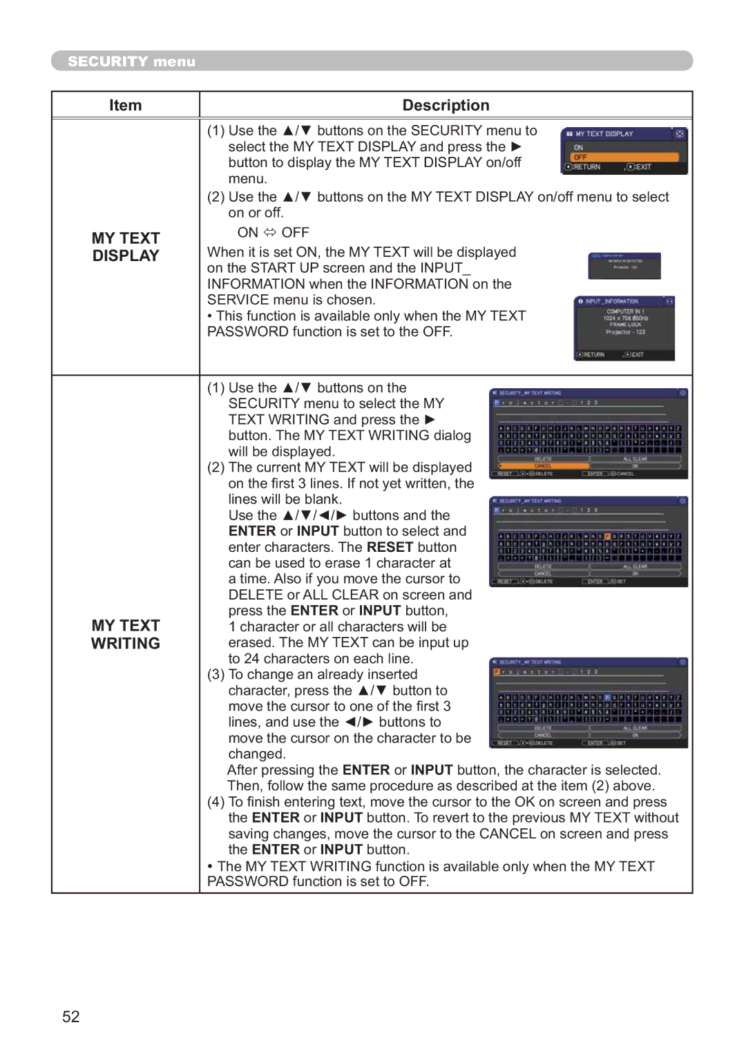 Hitachi ED-X42 user manual MY Text, Writing 