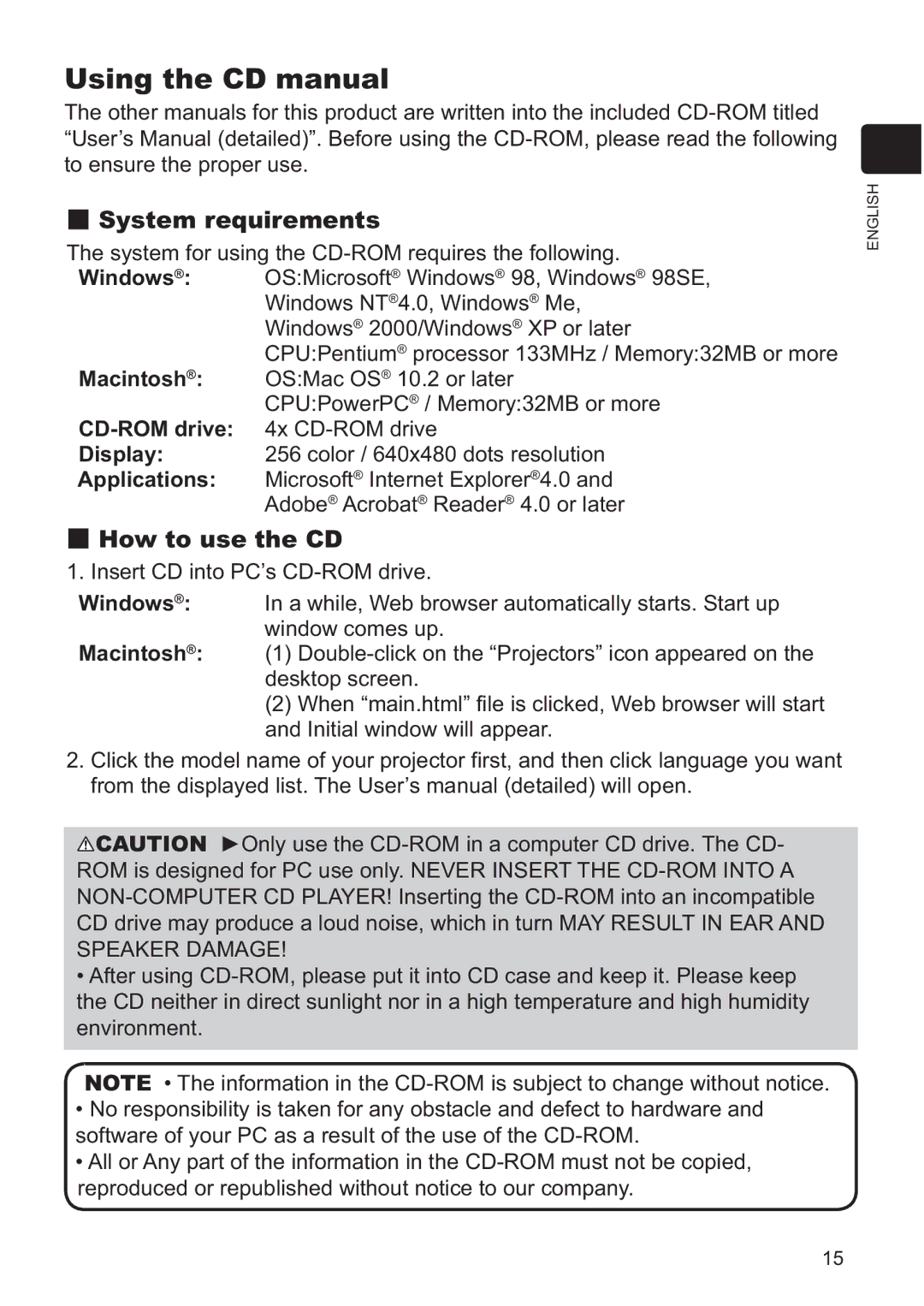 Hitachi ED-X42 user manual Using the CD manual 