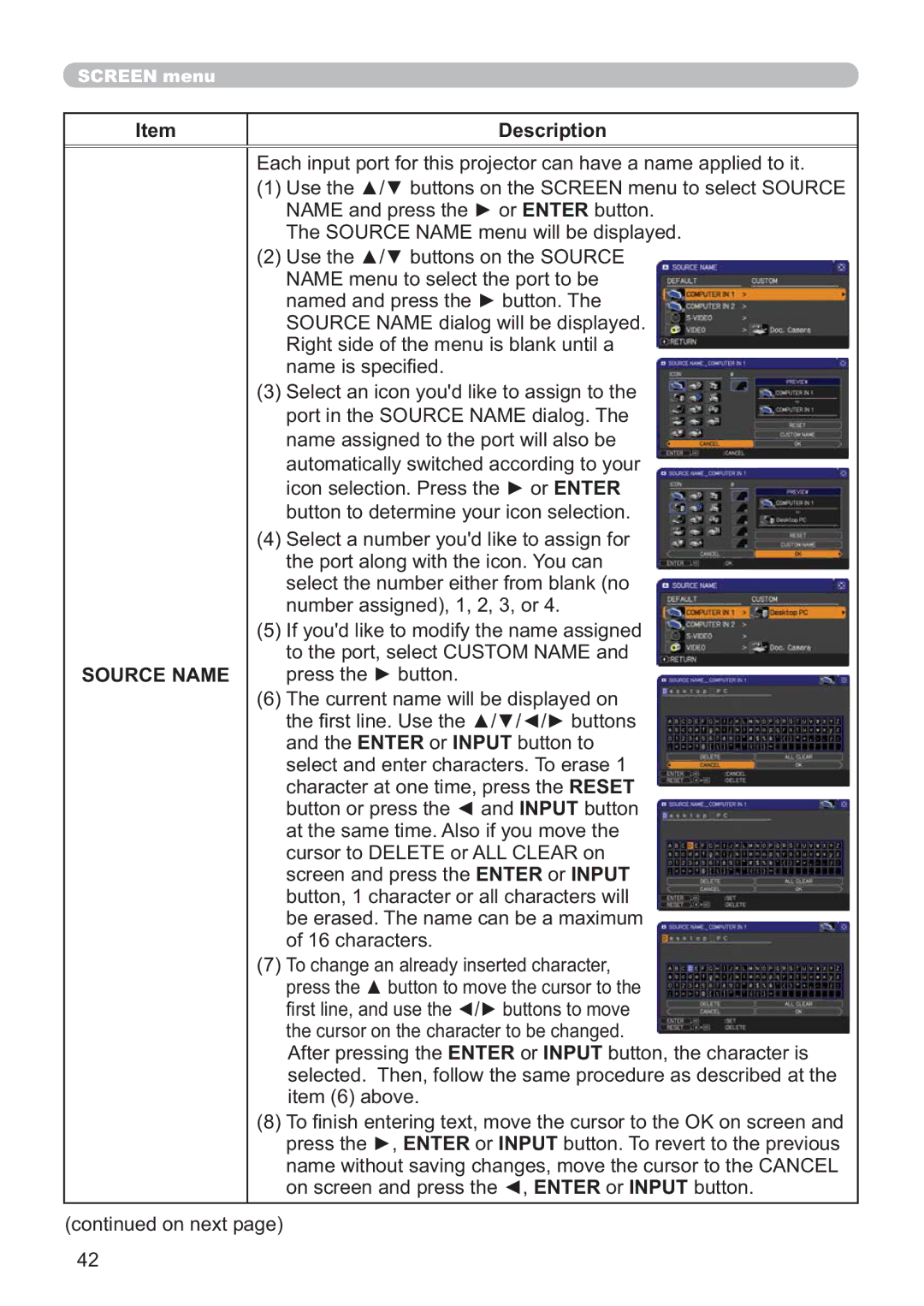 Hitachi ED-X52 user manual Source Name 