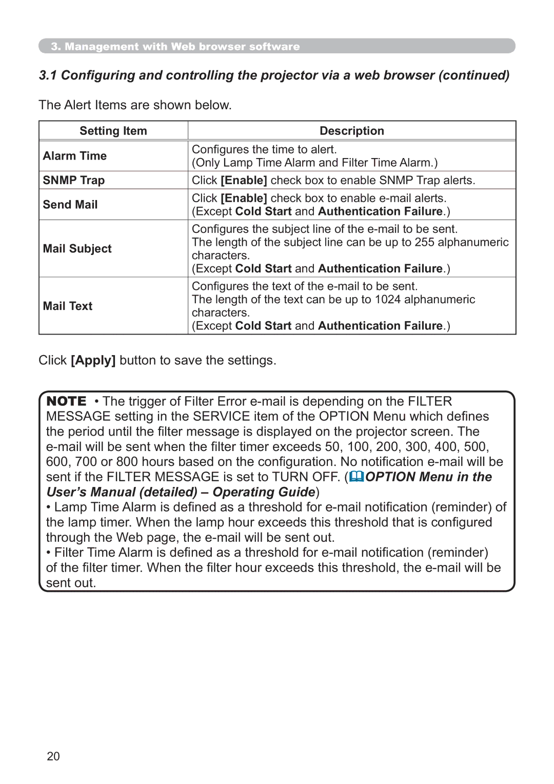 Hitachi EDA100, CP-A100W user manual Alert Items are shown below 