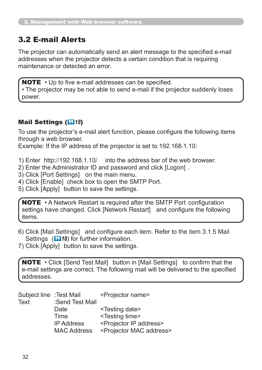 Hitachi EDA100, CP-A100W user manual Mail Alerts 