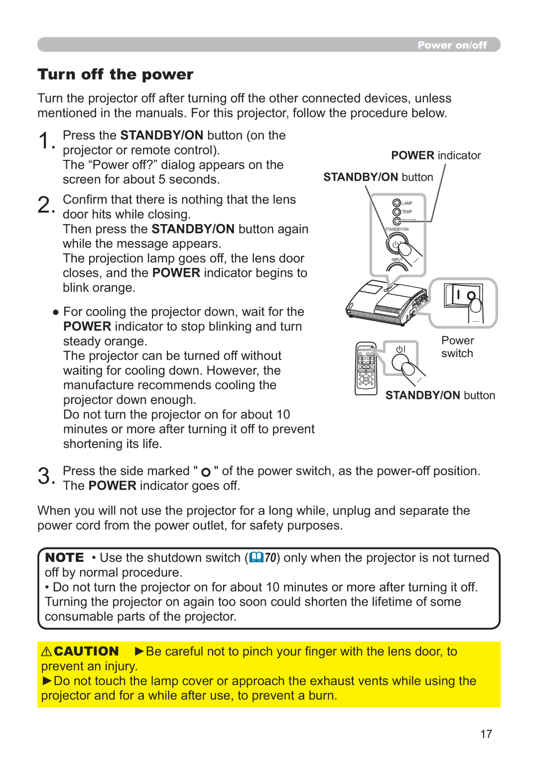 Hitachi EDA100, CP-A100W user manual Turn off the power 