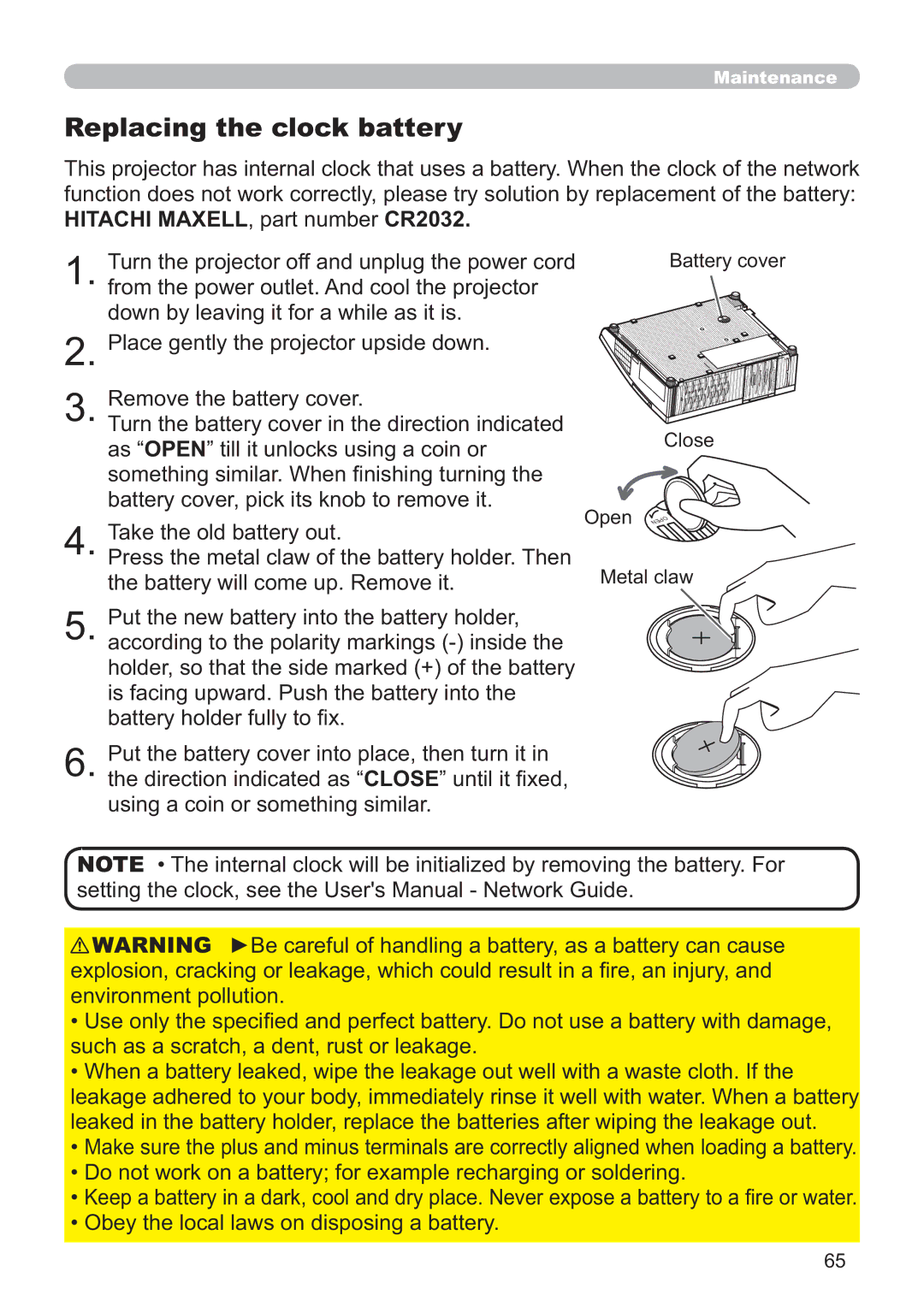 Hitachi EDA100 Replacing the clock battery, 7DNHWKHROGEDWWHU\RXW, VxfkDvDVfudwfkDGhqwUxvwRuOhdndjh 