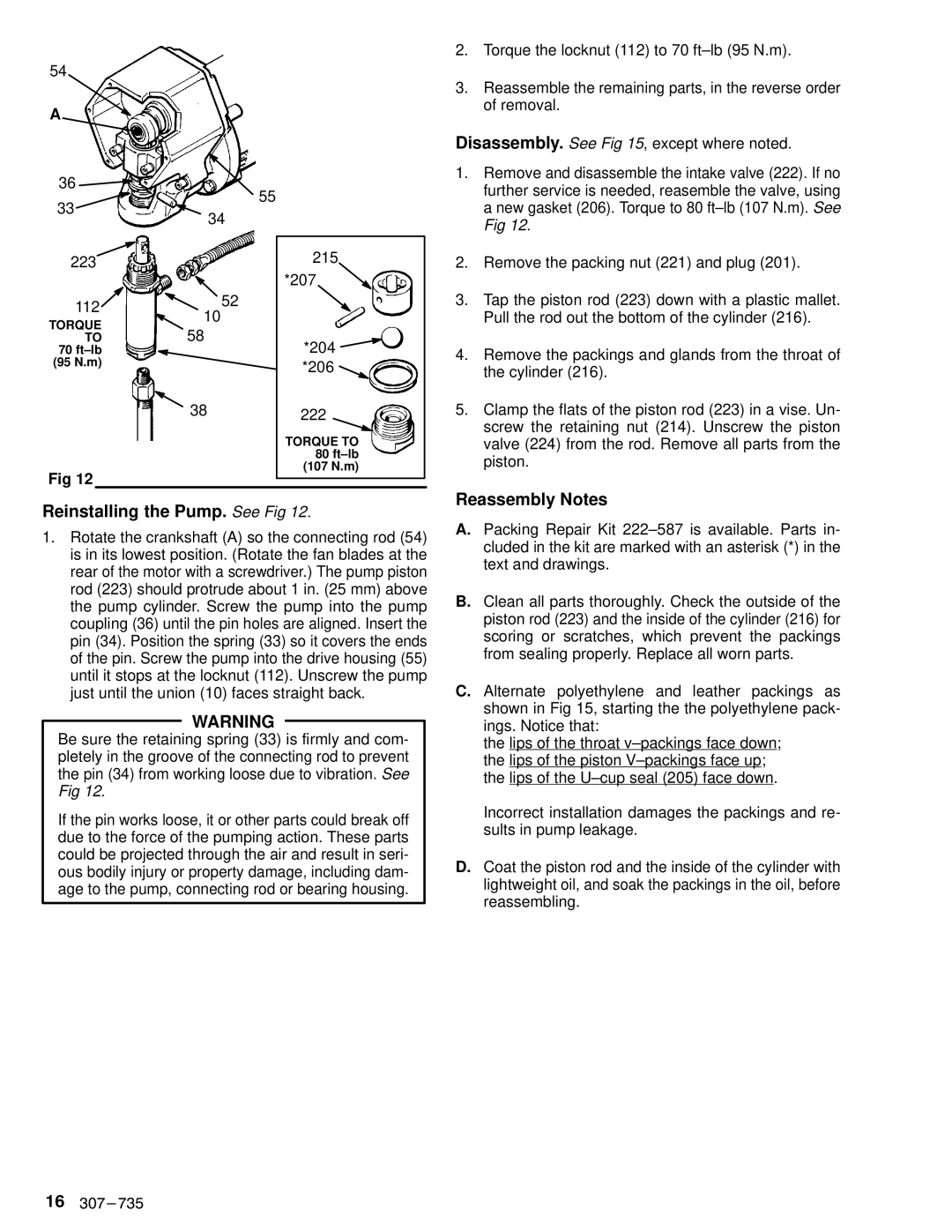 Hitachi EM 490 dimensions Reinstalling the Pump. See Fig, Reassembly Notes 