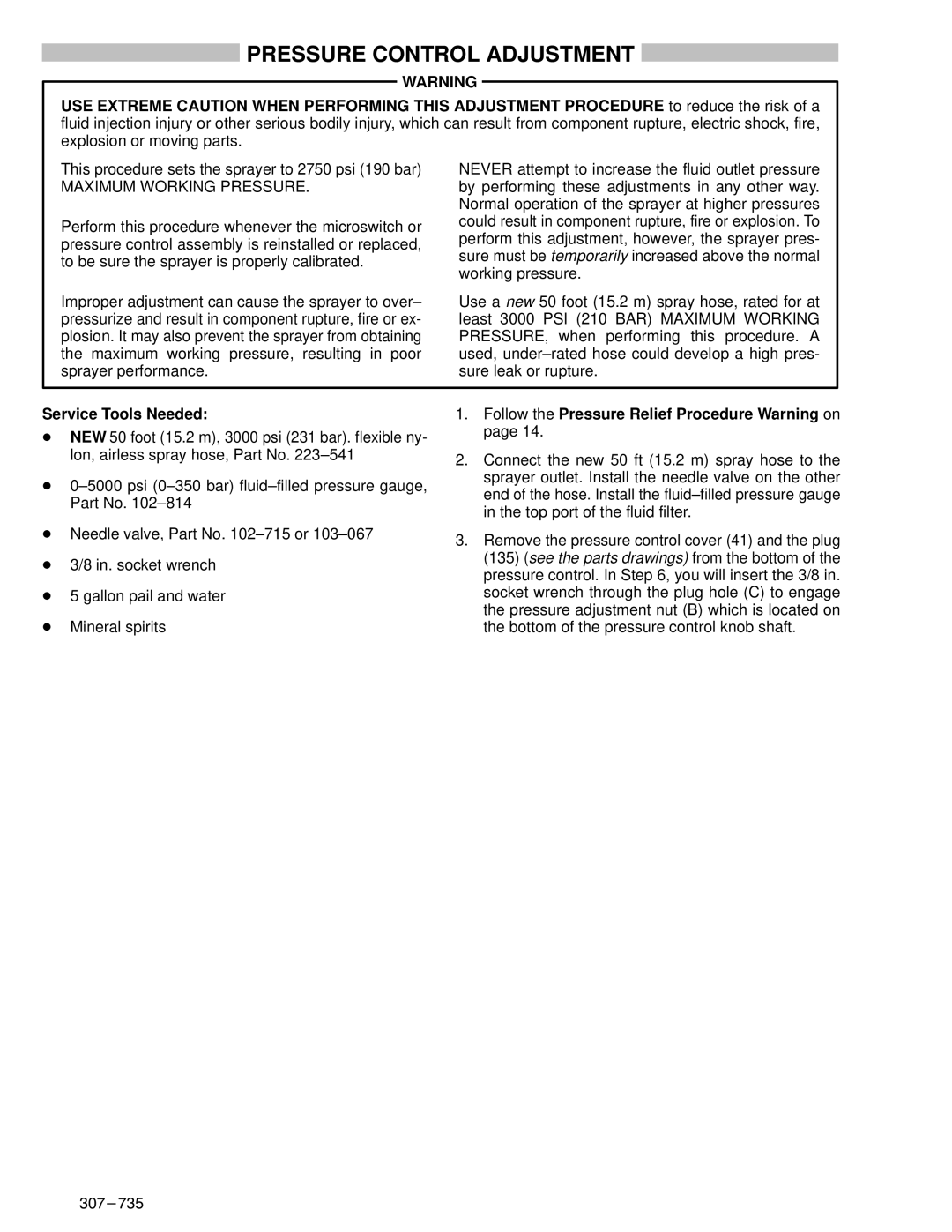 Hitachi EM 490 Pressure Control Adjustment, Service Tools Needed, Follow the Pressure Relief Procedure Warning on 