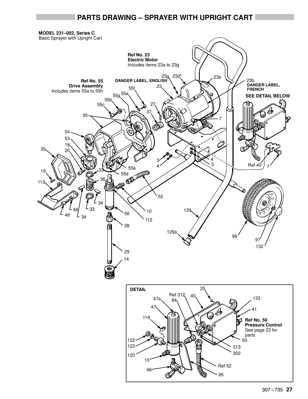 Hitachi EM 490 dimensions Parts Drawing ± Sprayer with Upright Cart 