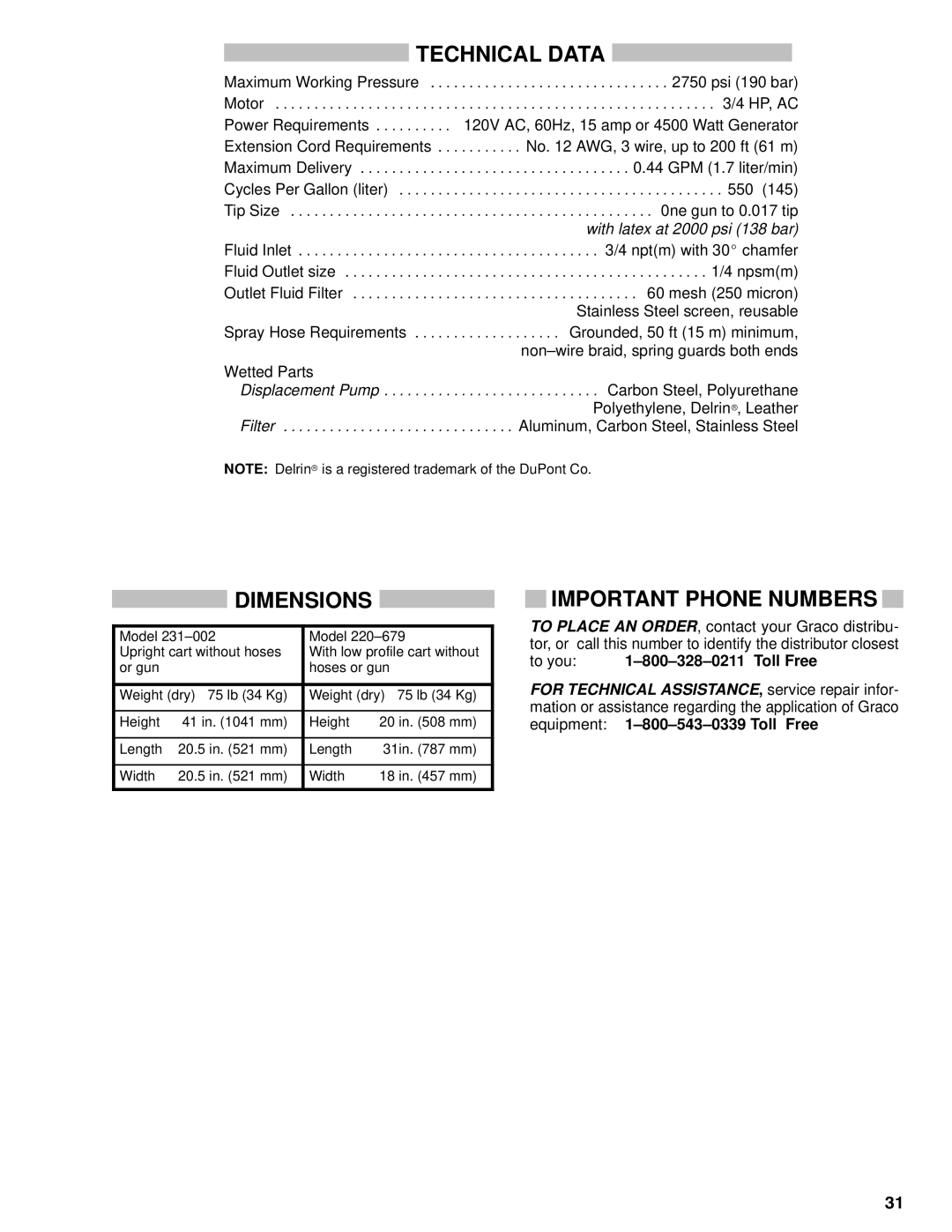 Hitachi EM 490 dimensions Technical Data, Dimensions, Important Phone Numbers, To you 1±800±328±0211 Toll Free 