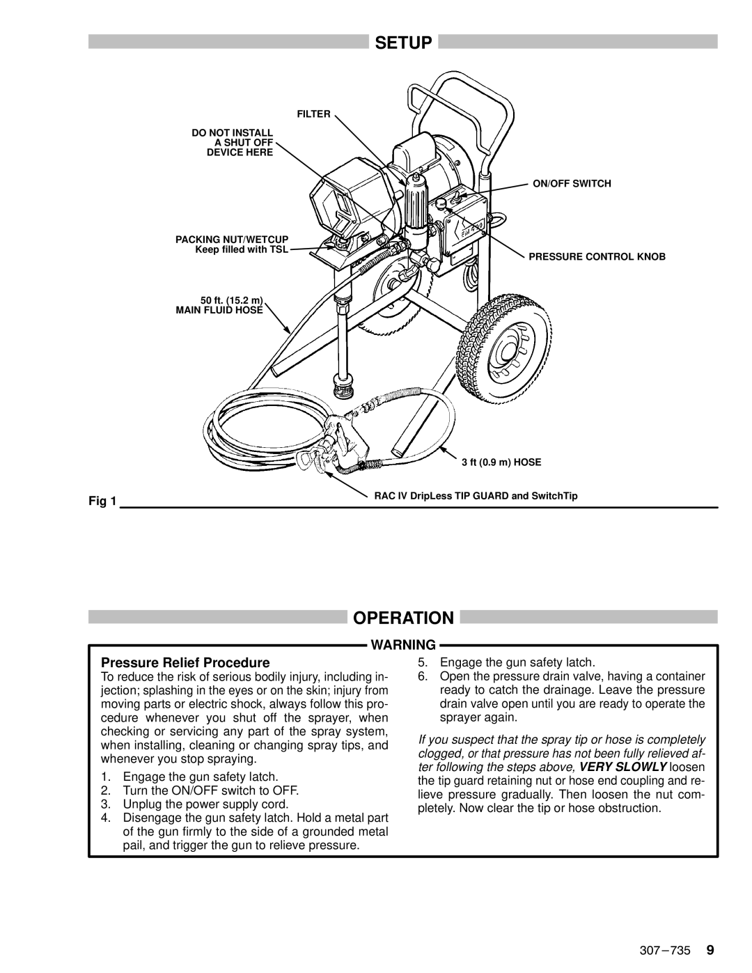 Hitachi EM 490 dimensions Operation, Pressure Relief Procedure 