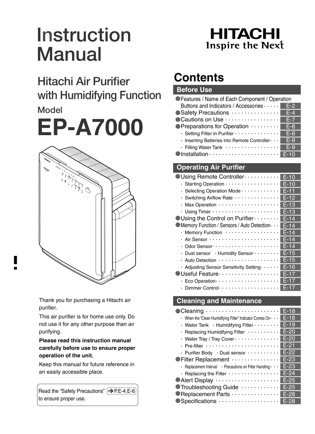 Hitachi EP-A7000 instruction manual 