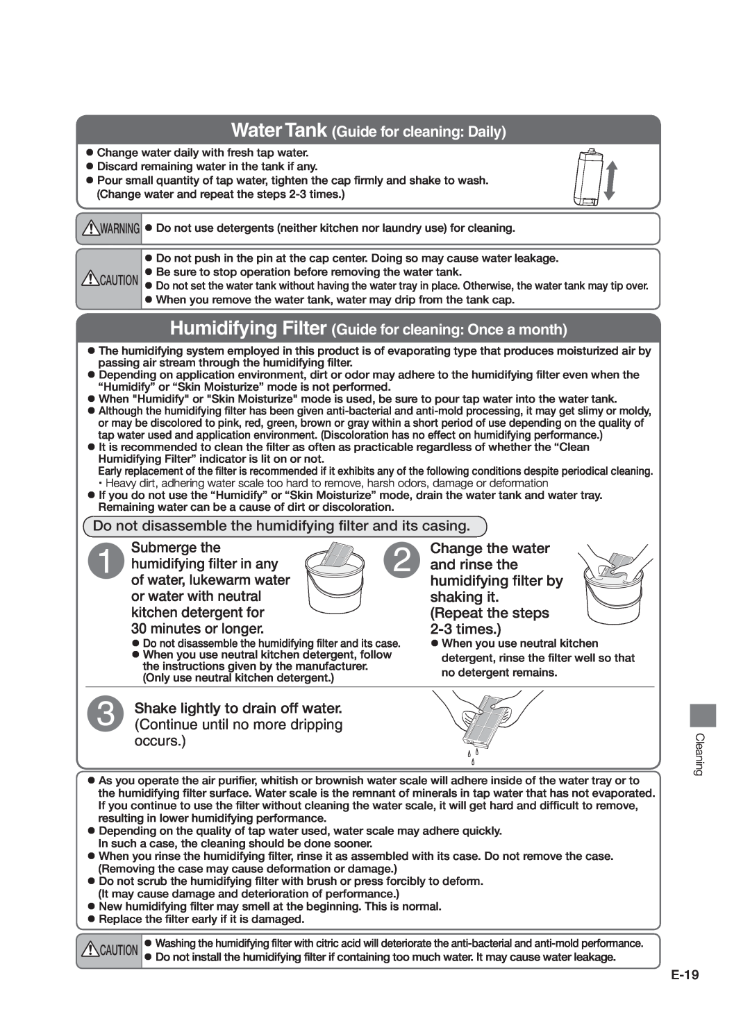 Hitachi EP-A7000 instruction manual Water Tank Guide for cleaning Daily 