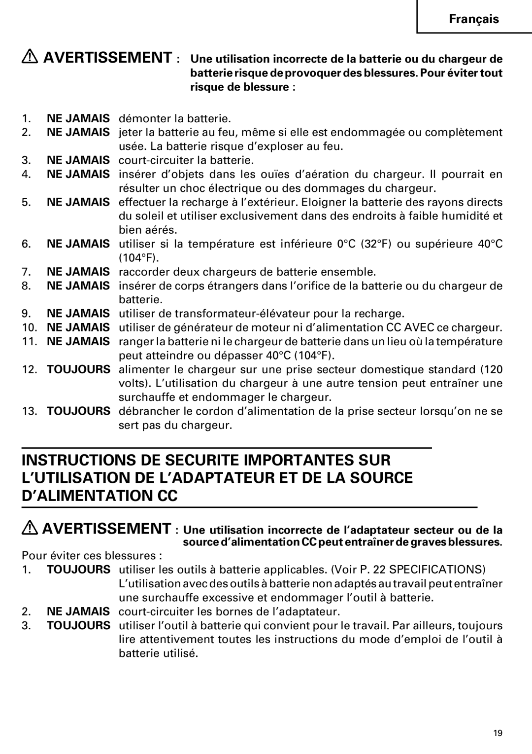 Hitachi ET 18DM instruction manual Français 