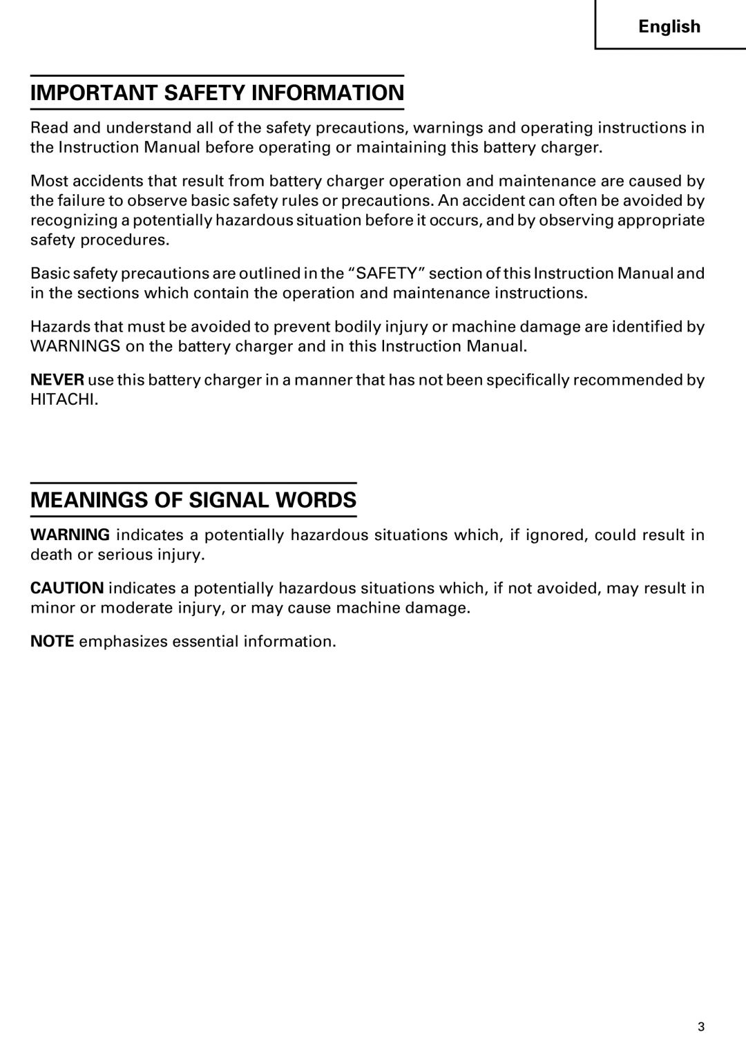 Hitachi ET 18DM instruction manual Important Safety Information, Meanings of Signal Words 