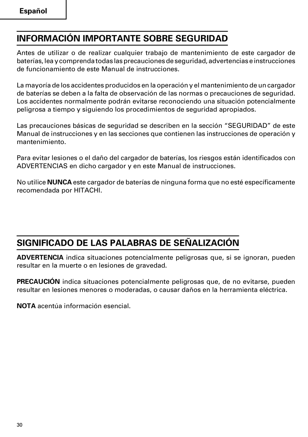 Hitachi ET 18DM instruction manual Información Importante Sobre Seguridad, Significado DE LAS Palabras DE Señalización 