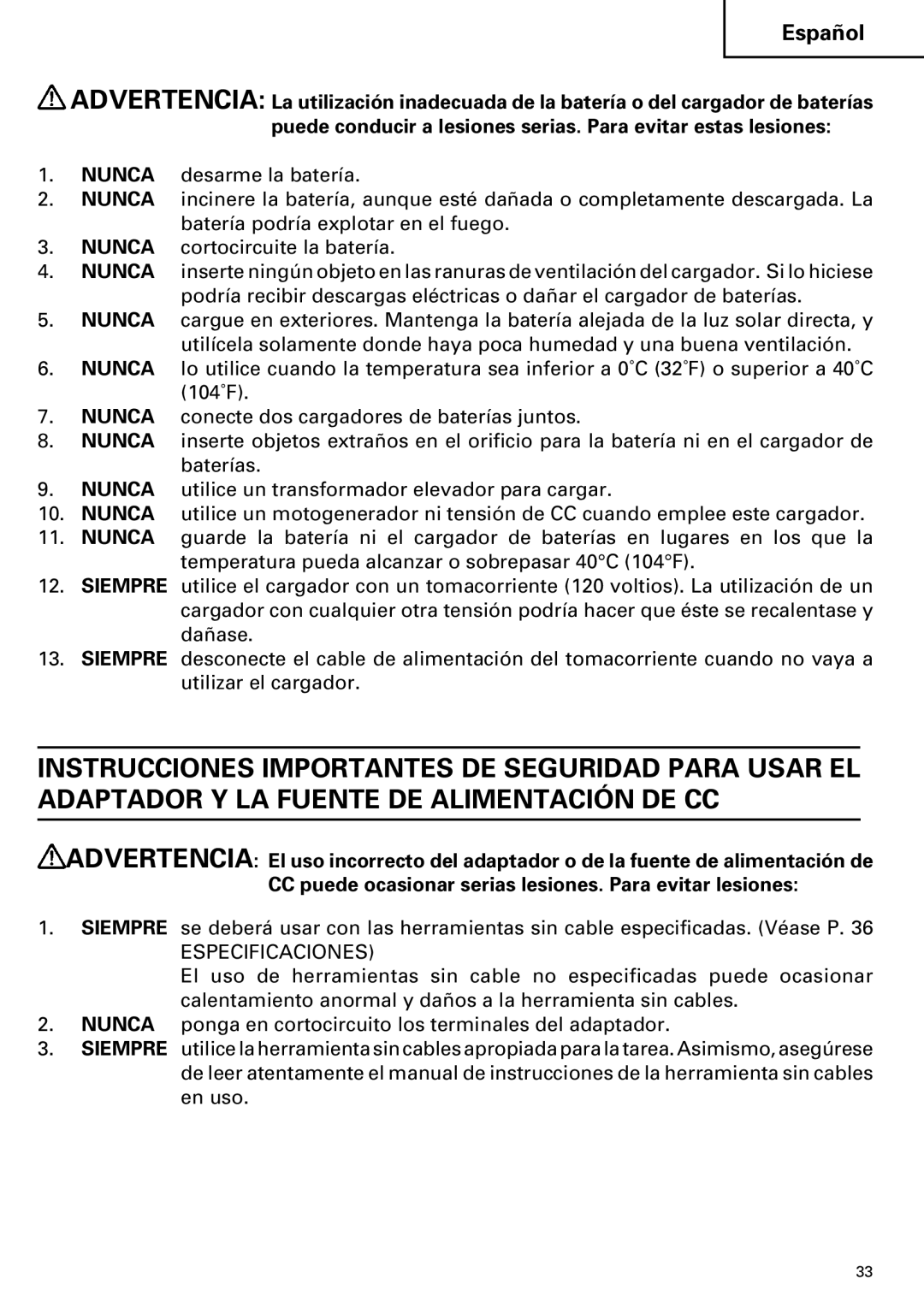 Hitachi ET 18DM instruction manual Especificaciones 