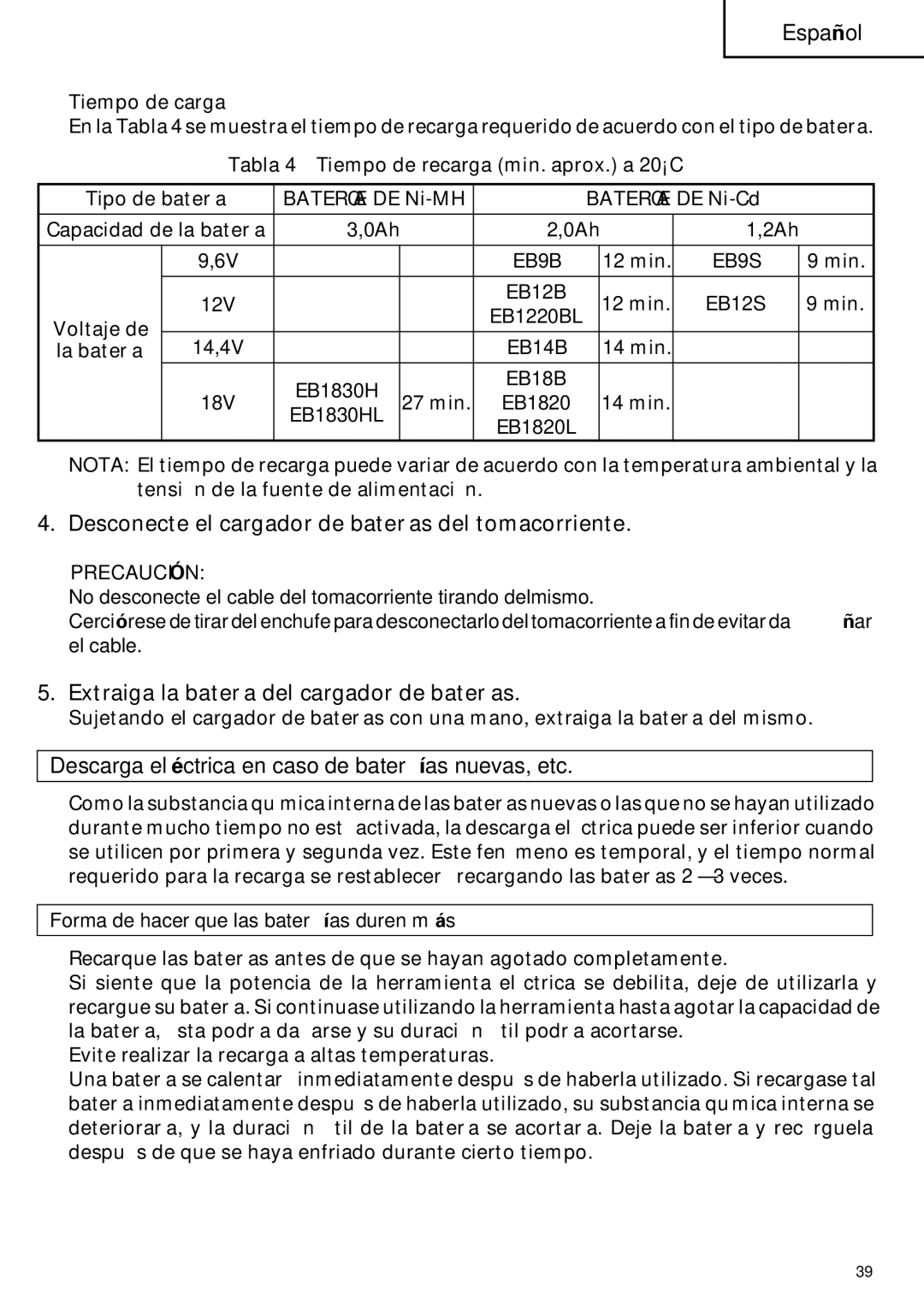 Hitachi ET 18DM Desconecte el cargador de baterías del tomacorriente, Extraiga la batería del cargador de baterías 