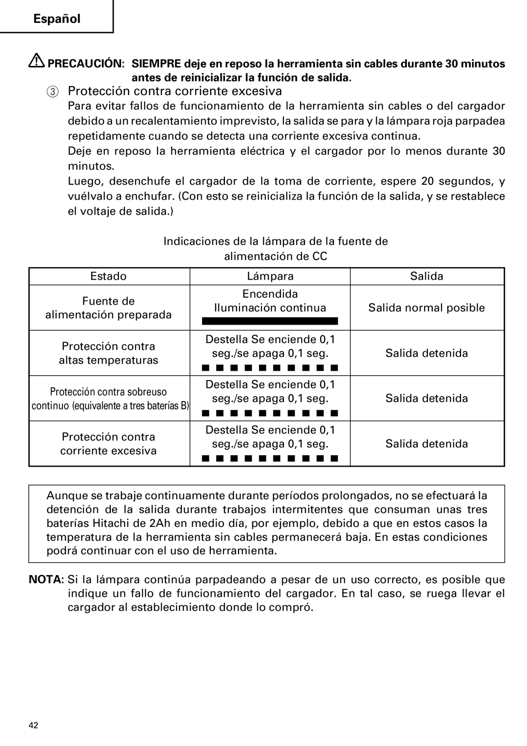 Hitachi ET 18DM instruction manual Protección contra corriente excesiva 