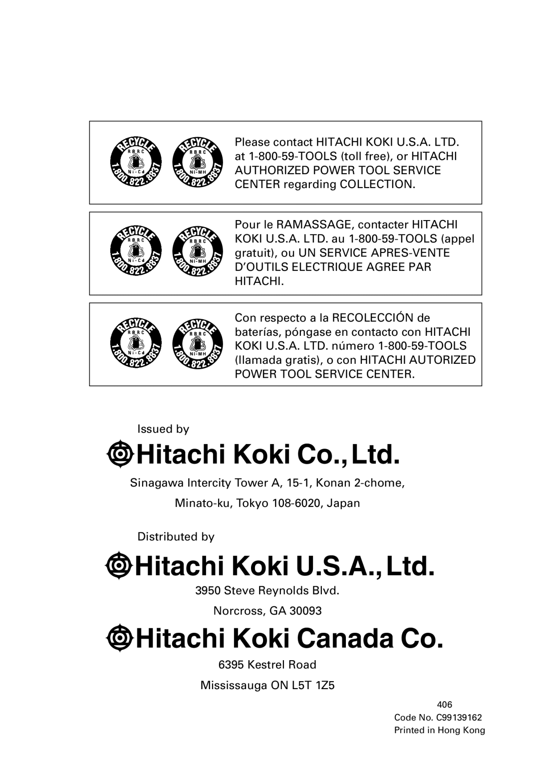 Hitachi ET 18DM instruction manual Hitachi Koki Canada Co 