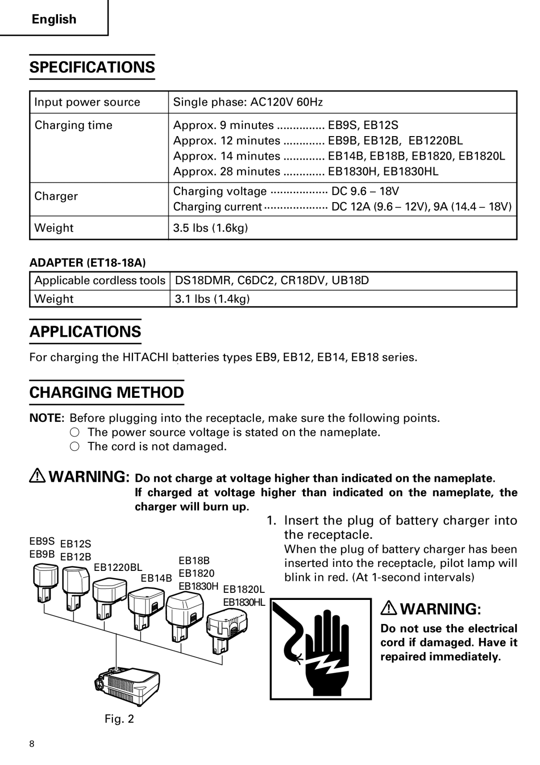 Hitachi ET 18DM instruction manual EB9S, EB12S 