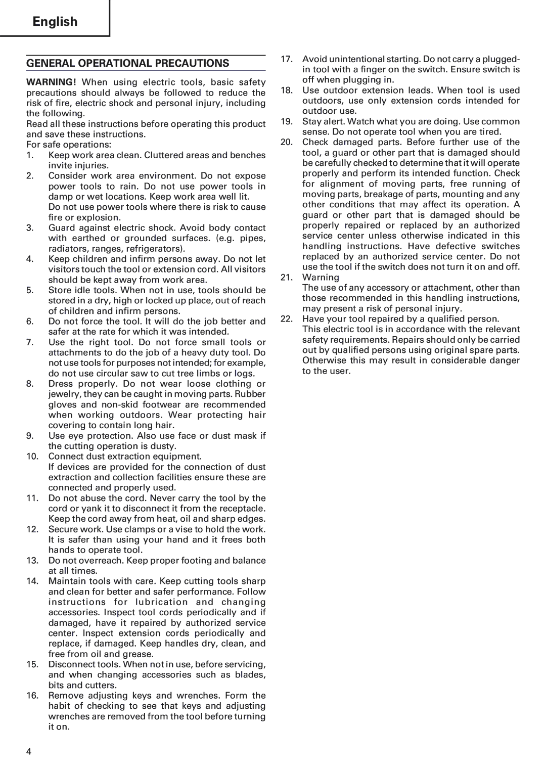 Hitachi FCJ 55 manual English, General Operational Precautions 