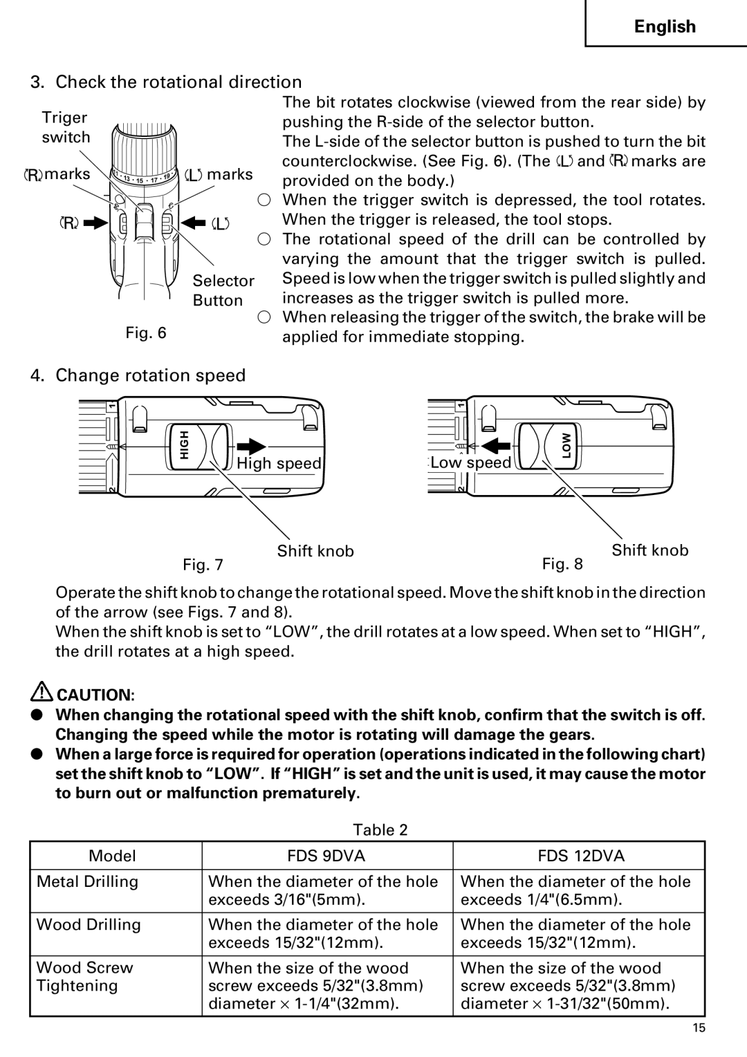 Hitachi FDS 9DVA instruction manual Check the rotational direction, Change rotation speed 