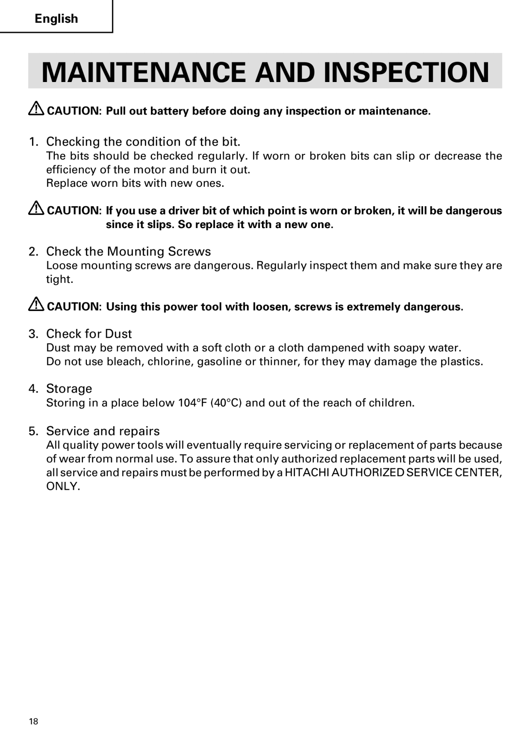 Hitachi FDS 9DVA instruction manual Maintenance and Inspection 