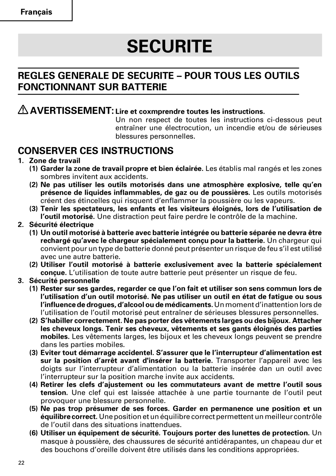 Hitachi FDS 9DVA Securite, Conserver CES Instructions, Avertissement Lire et coxmprendre toutes les instructions 