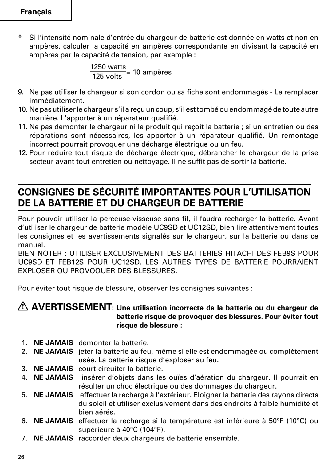 Hitachi FDS 9DVA instruction manual Français 