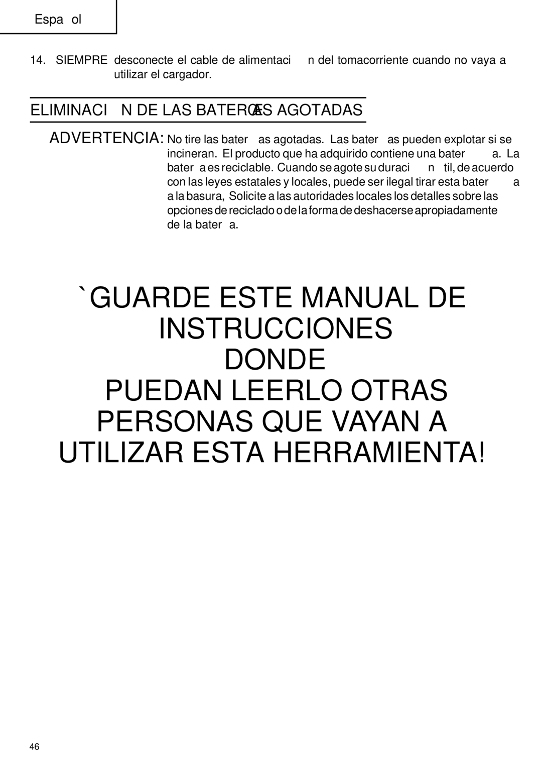 Hitachi FDS 9DVA instruction manual Eliminación DE LAS Baterías Agotadas 