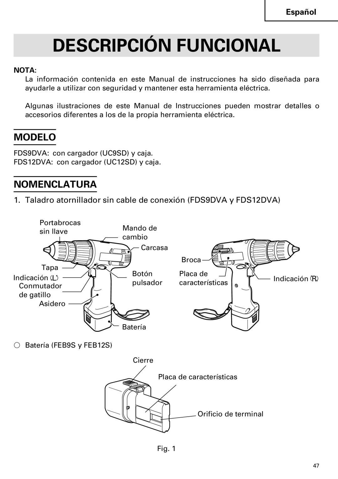 Hitachi FDS 9DVA instruction manual Descripción Funcional, Modelo, Nomenclatura 