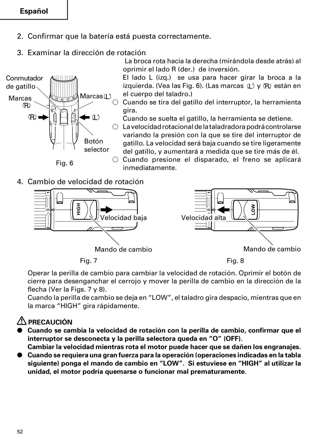 Hitachi FDS 9DVA instruction manual Cambio de velocidad de rotación 