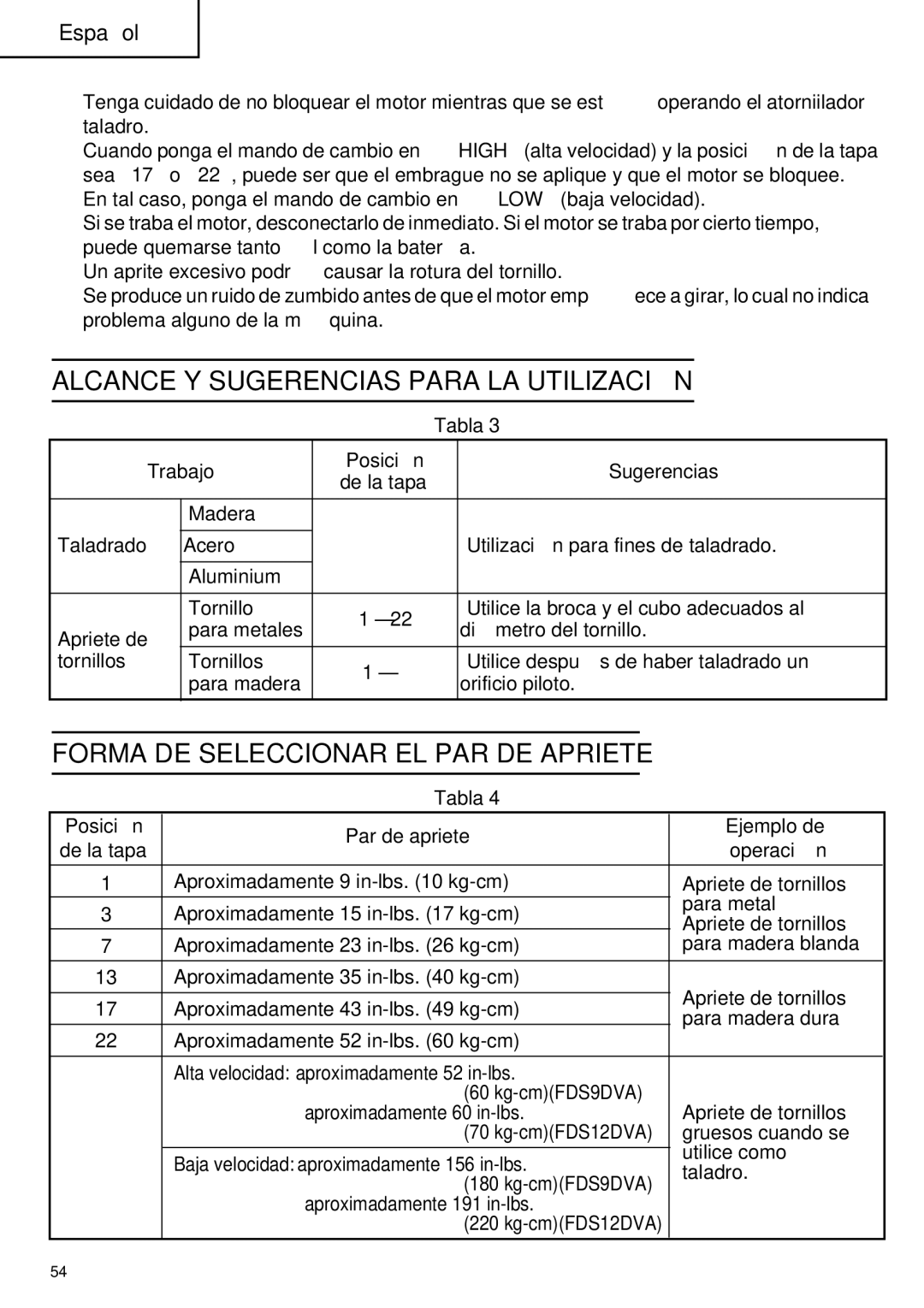 Hitachi FDS 9DVA instruction manual Alcance Y Sugerencias Para LA Utilización, Forma DE Seleccionar EL PAR DE Apriete 