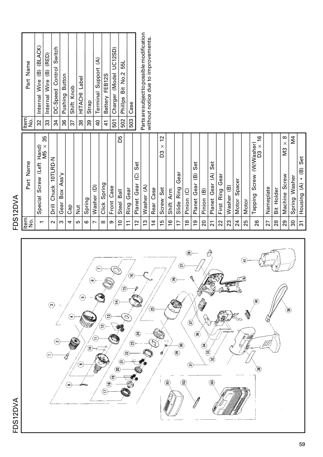 Hitachi FDS 9DVA instruction manual WasherSpring M4 AHousingB Set 