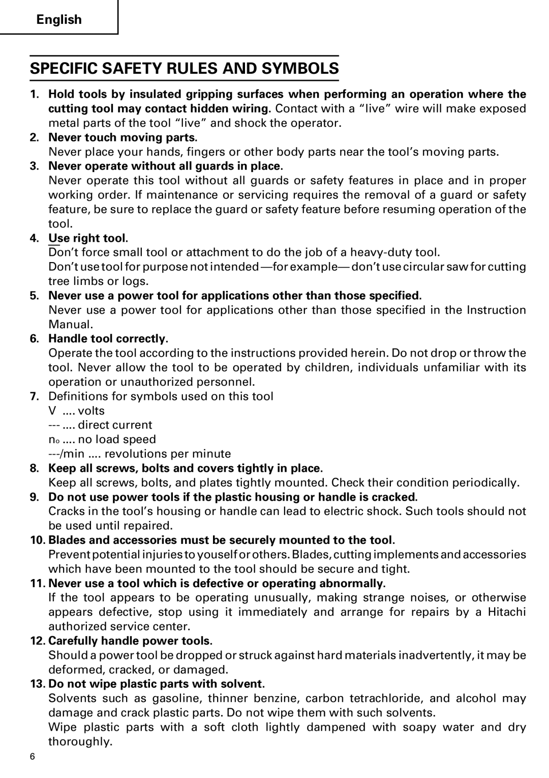 Hitachi FDS 9DVA instruction manual Specific Safety Rules and Symbols 