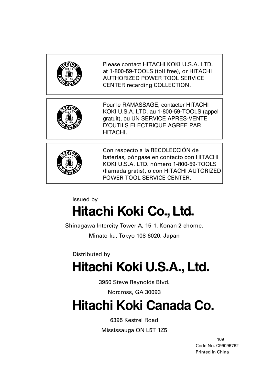 Hitachi FDS 9DVA instruction manual Hitachi Koki Canada Co 