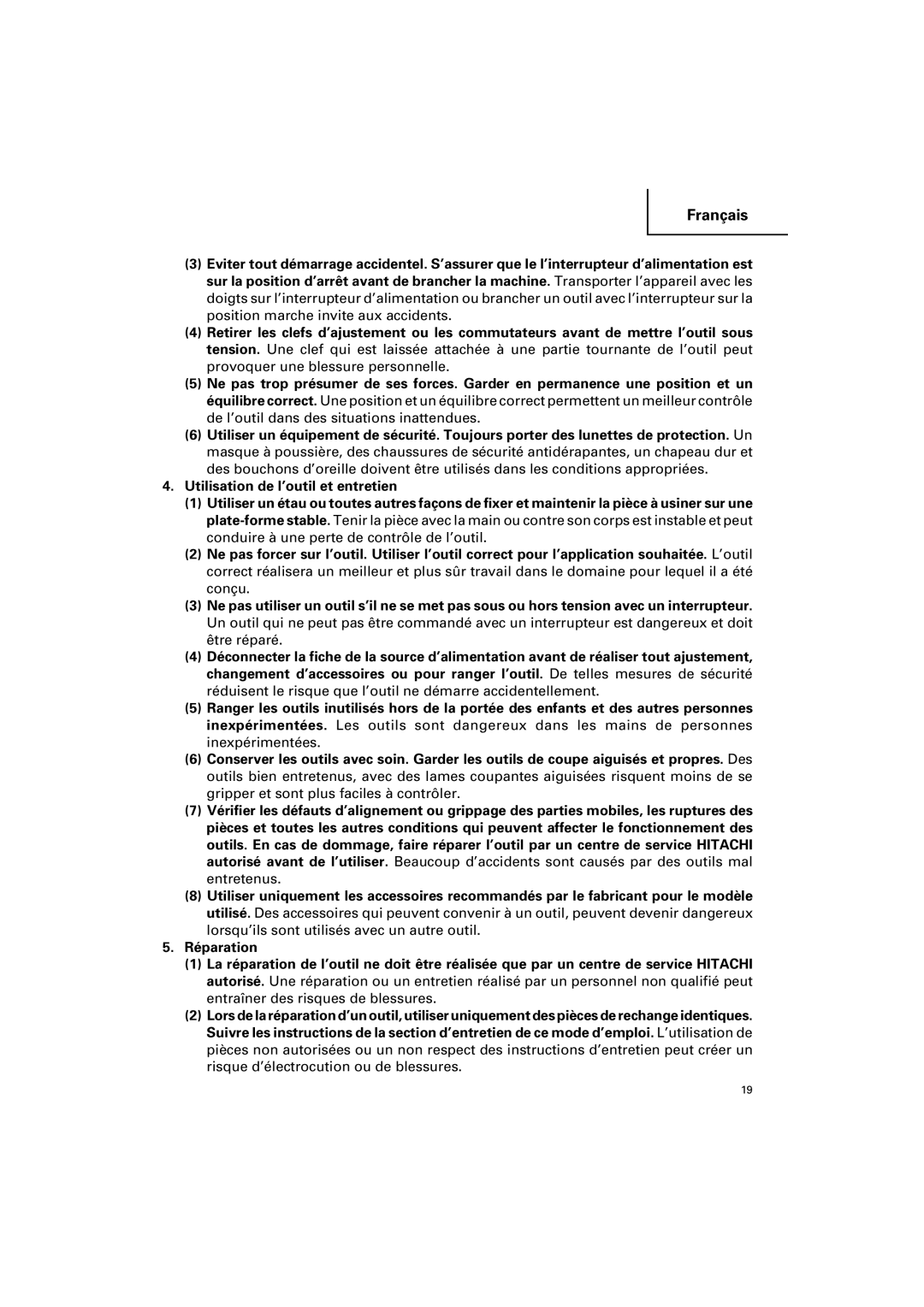 Hitachi G 12SA2 instruction manual Français 