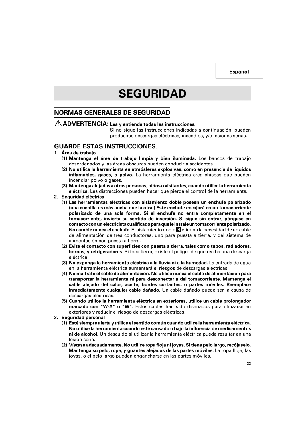 Hitachi G 12SA2 instruction manual Normas Generales DE Seguridad, Guarde Estas Instrucciones, Seguridad eléctrica 