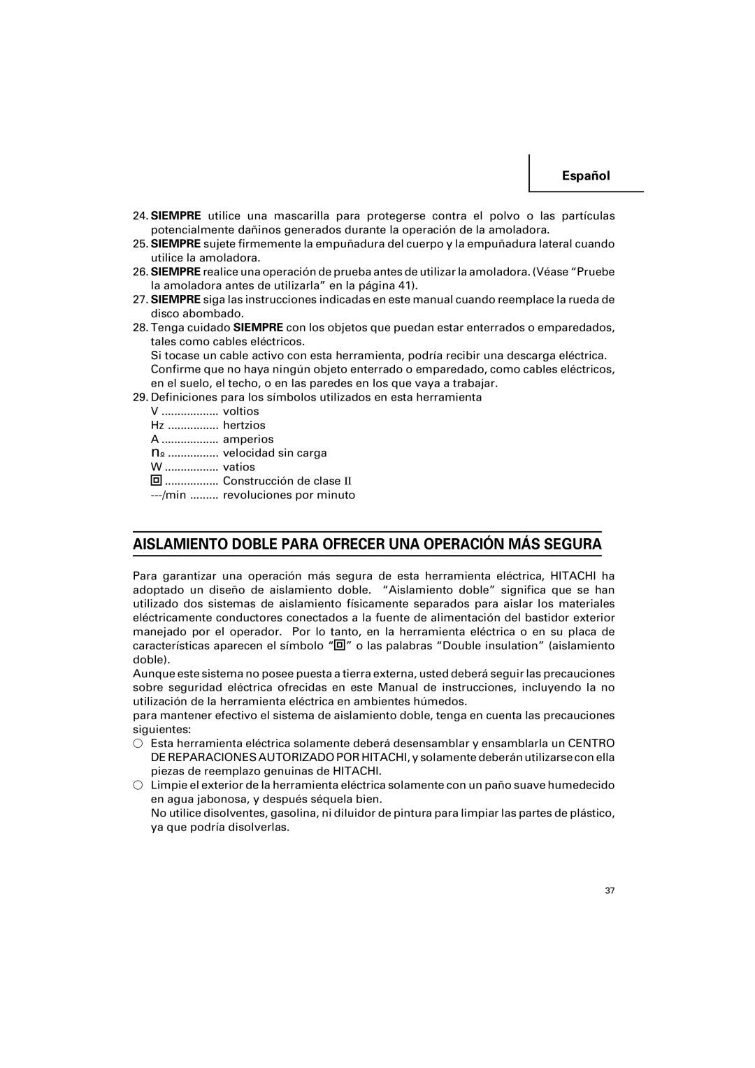 Hitachi G 12SA2 instruction manual Aislamiento Doble Para Ofrecer UNA Operación MÁS Segura 