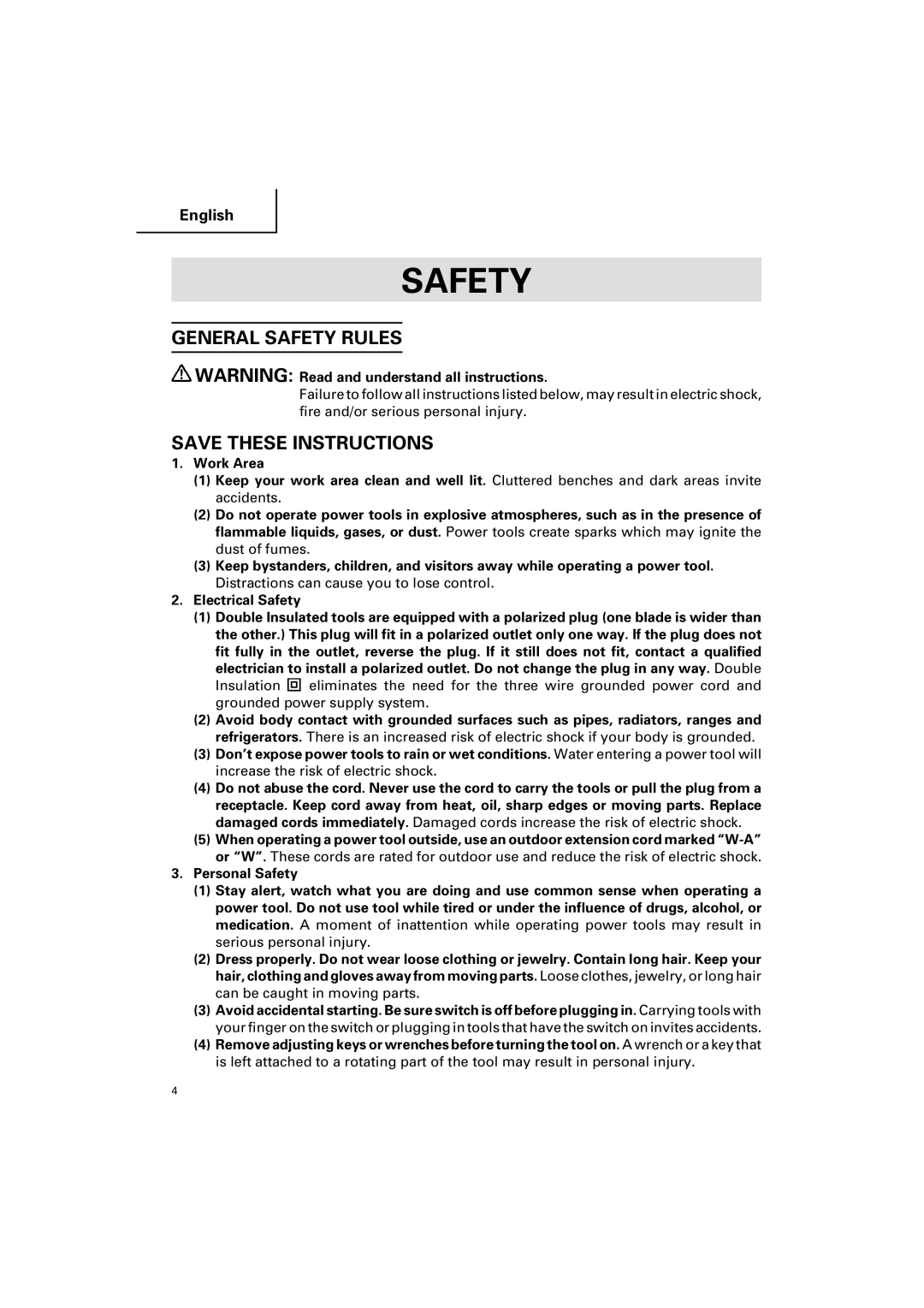 Hitachi G 12SA2 instruction manual General Safety Rules 