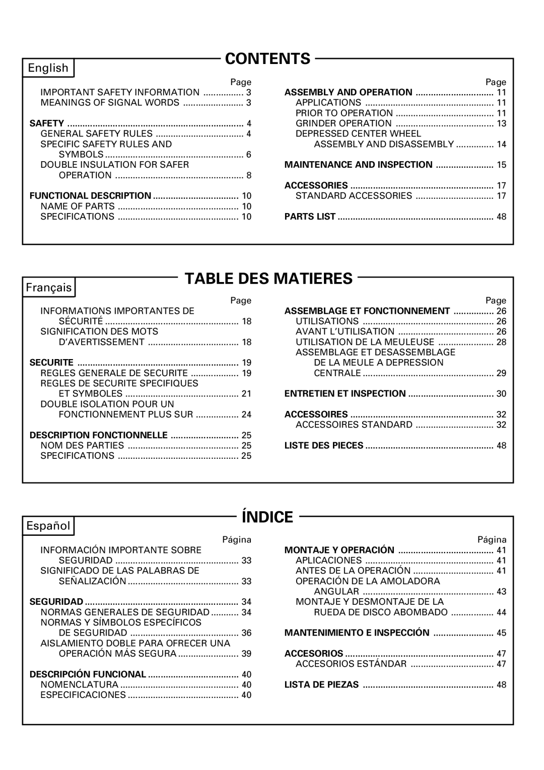 Hitachi G 13SB2, G 12SA2 instruction manual Contents, Índice 