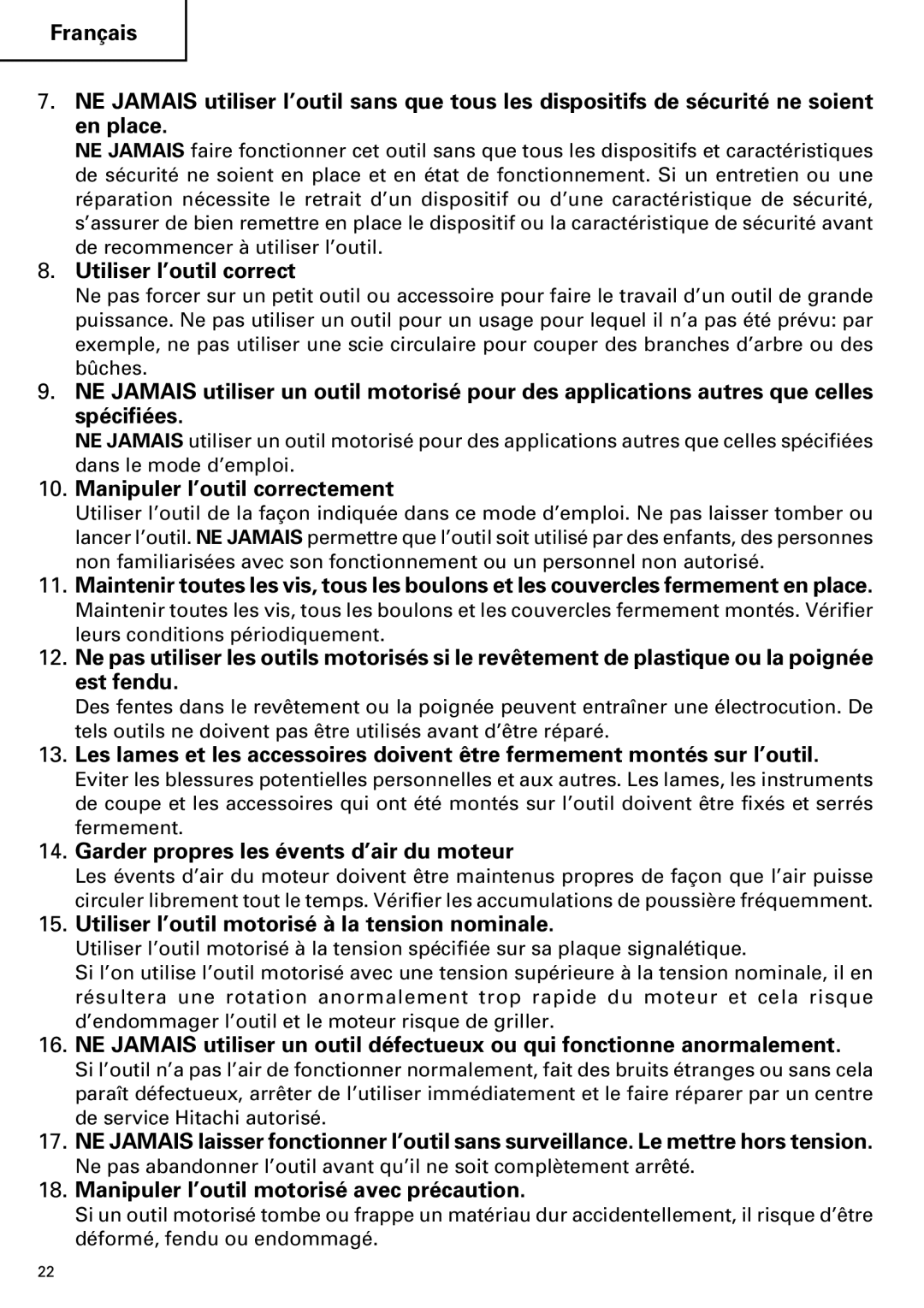 Hitachi G 13SB2, G 12SA2 instruction manual Utiliser l’outil correct 