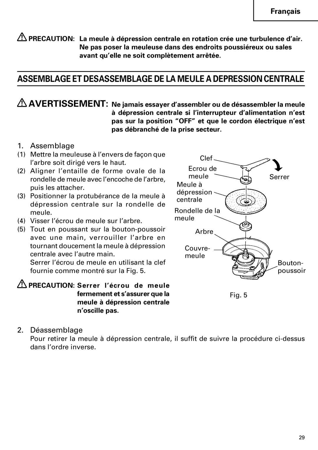 Hitachi G 12SA2, G 13SB2 instruction manual Assemblage, Déassemblage 