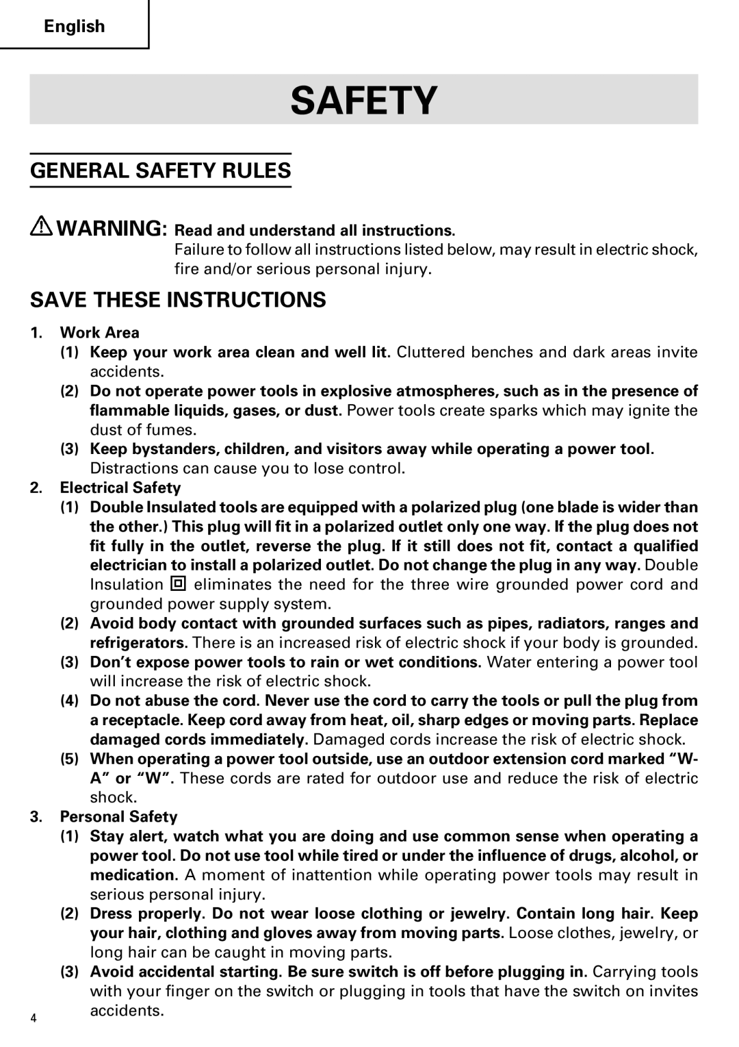 Hitachi G 13SB2, G 12SA2 instruction manual General Safety Rules 